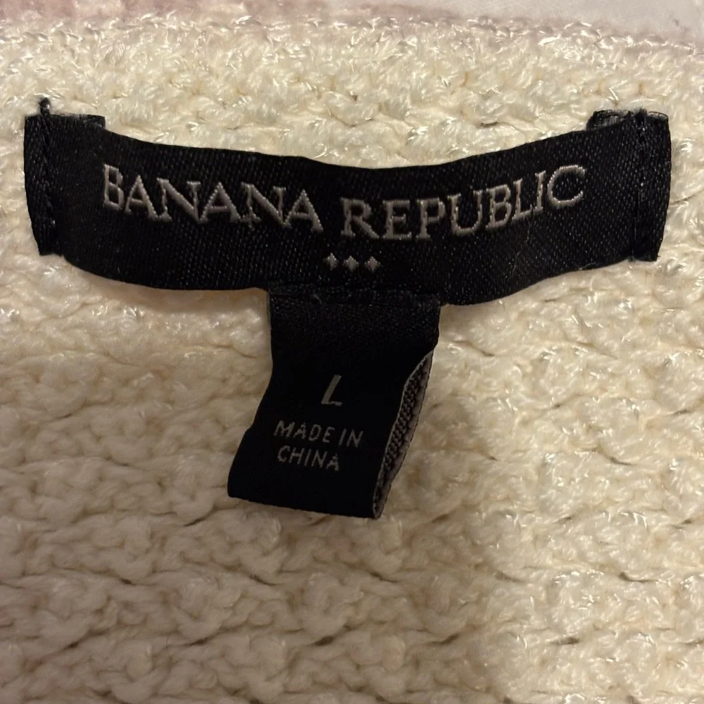 Banana Republic Women's Knit Sweater Ivory Long Sleeve Cotton Blend, Size  Large - Picture 3 of 7